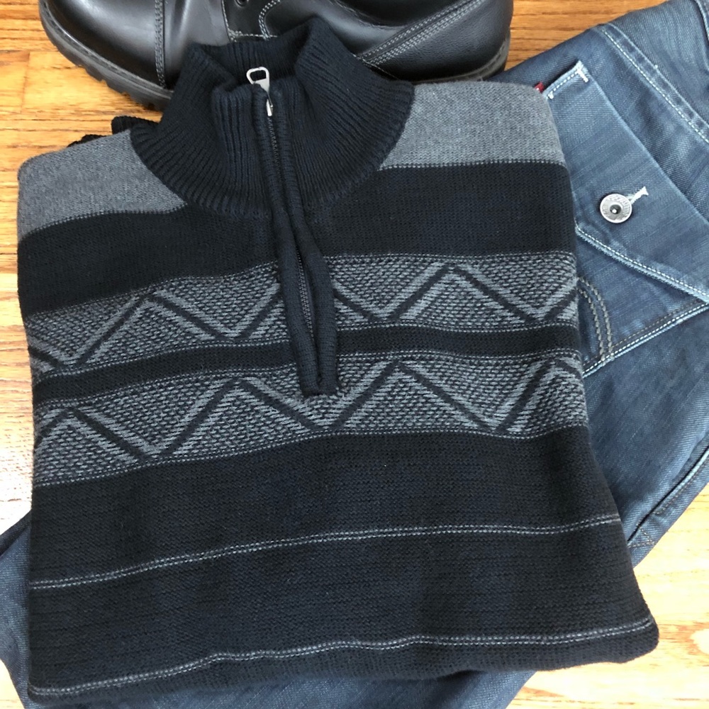 Men’s Black American Rag Pullover Zip Sweater